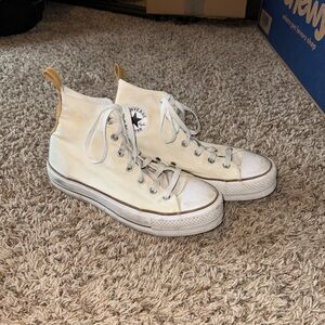 Cream Converse High-Top Platforms